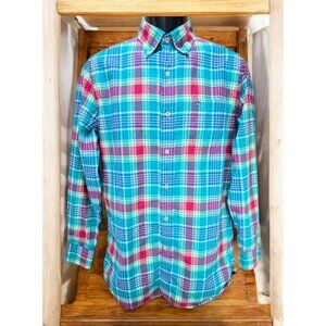 Southern Tide Mens Classic Fit Blue Plaid Dress Shirt Small